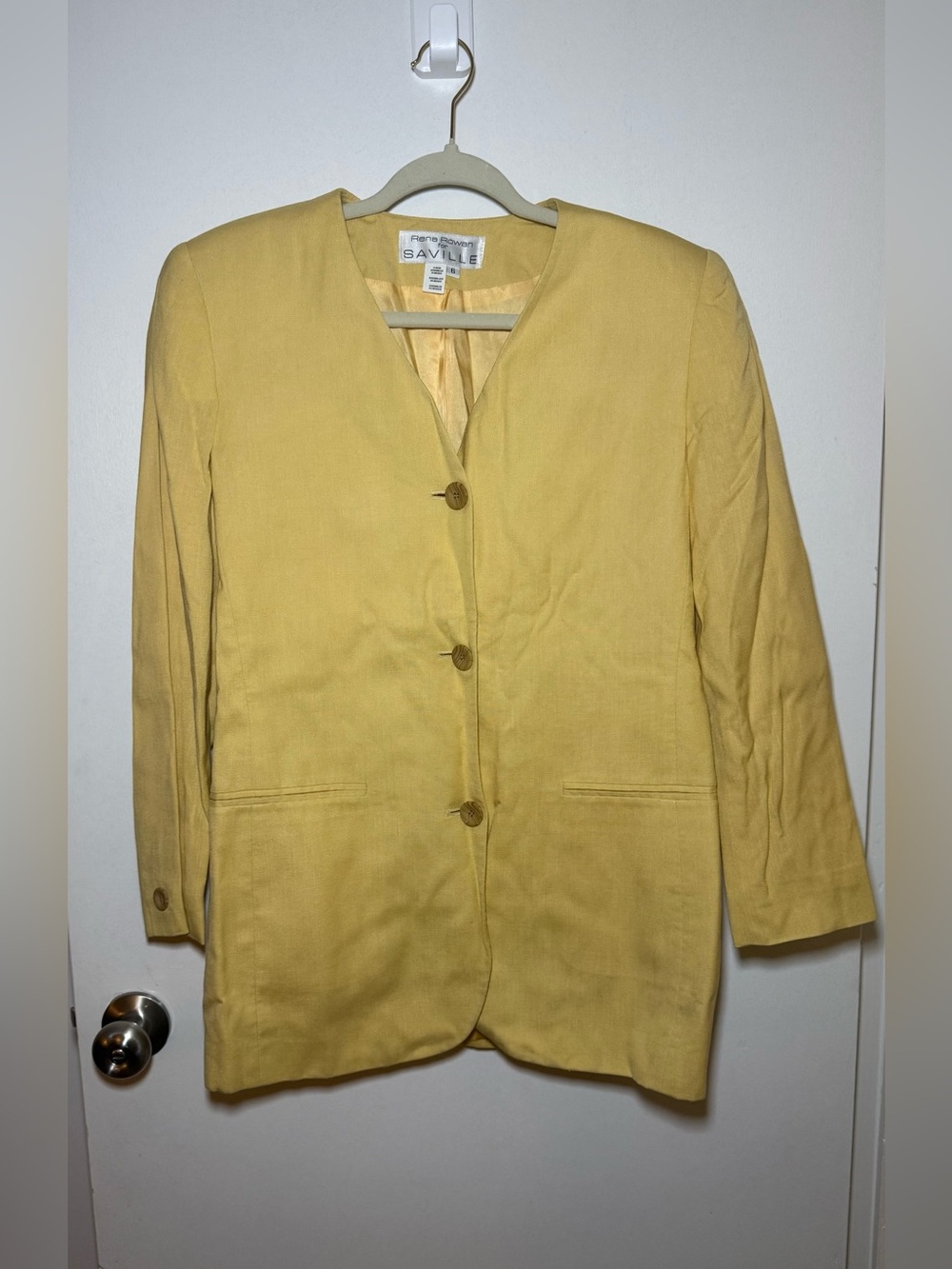 Rena Rowan for Saville Women Yellow Long VTG Blazer Jacket Button Front Lined 6